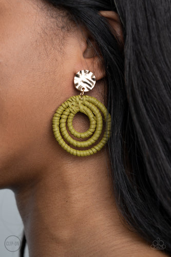 Whimsically Wicker Clipon Earrings - Green - SassyChicGlitz