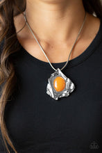 Load image into Gallery viewer, Amazon Amulet - Orange oval bead necklace set in a abstract silver frame - SassyChicGlitz
