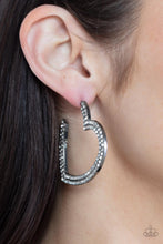 Load image into Gallery viewer, AMORE to Love - white rhinestone encrusted heart shaped black hoop earrings - SassyChicGlitz
