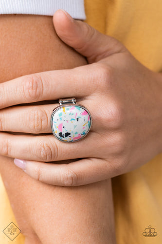 Aesthetically Authentic - colorful flecks of blue, pink, yellow, and black Ring - SassyChicGlitz